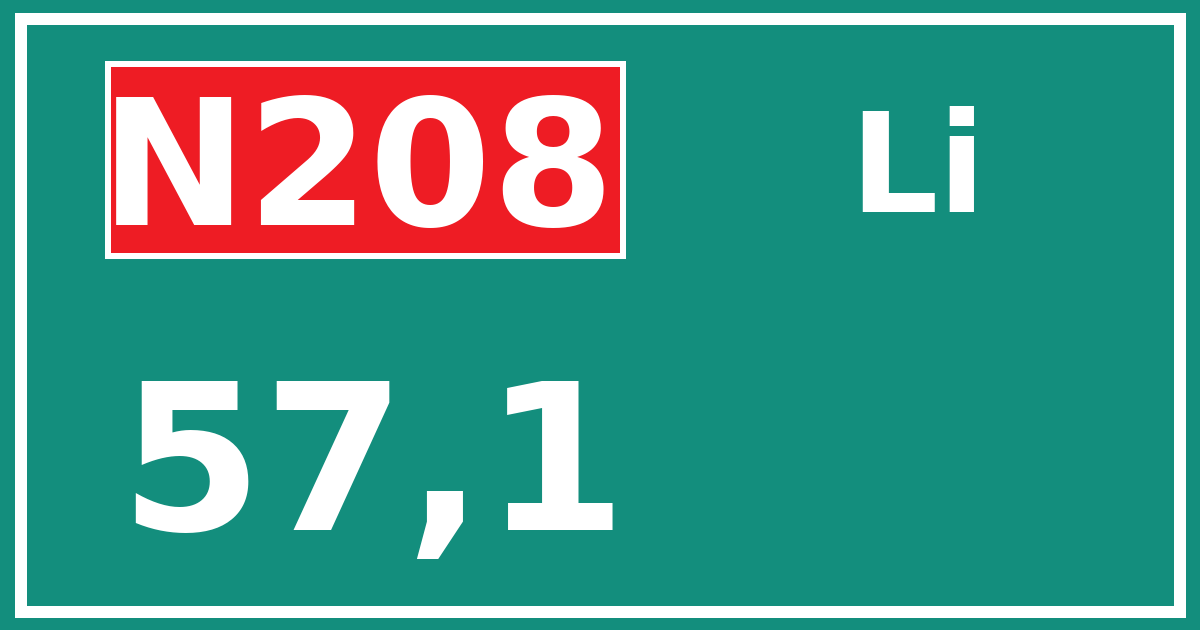Hectometerbord N208 57,1 zijde Li