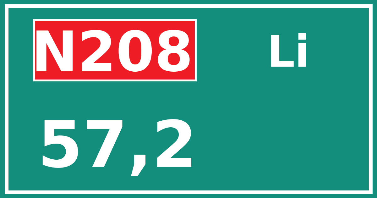 Hectometerbord N208 57,2 zijde Li
