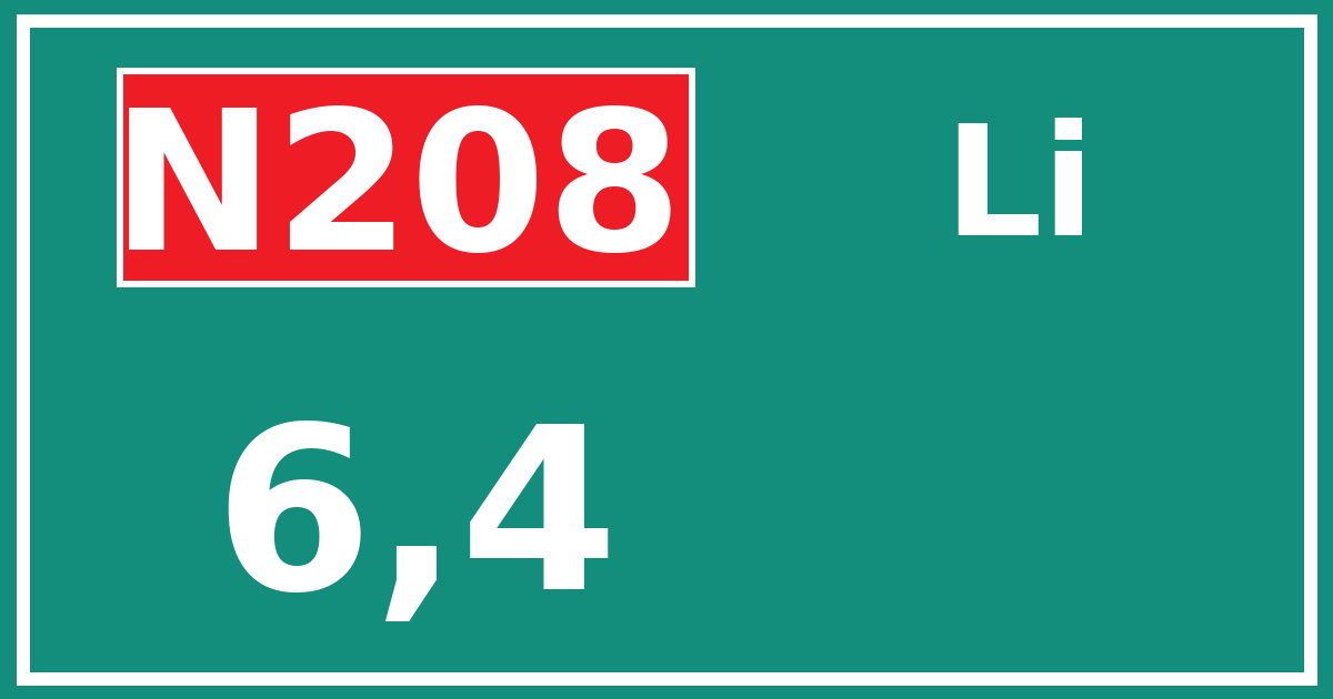Hectometerbord N208 6,4 zijde Li