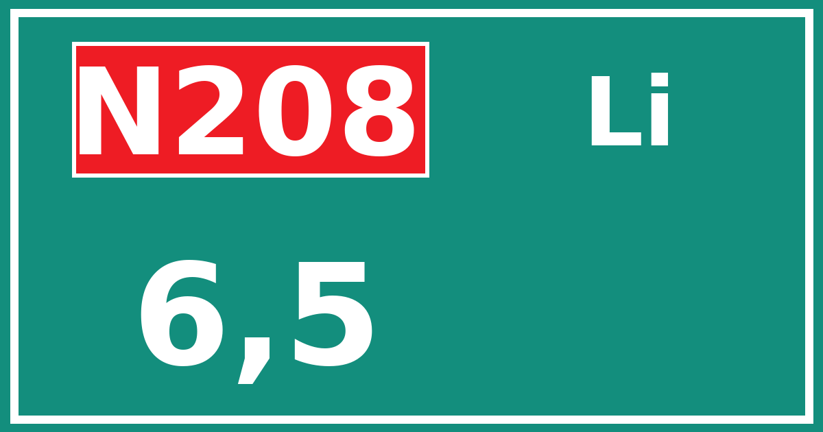 Hectometerbord N208 6,5 zijde Li