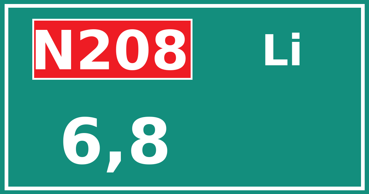 Hectometerbord N208 6,8 zijde Li