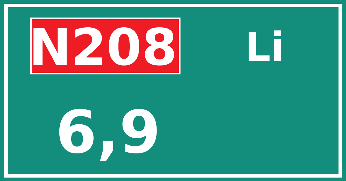 Hectometerbord N208 6,9 zijde Li