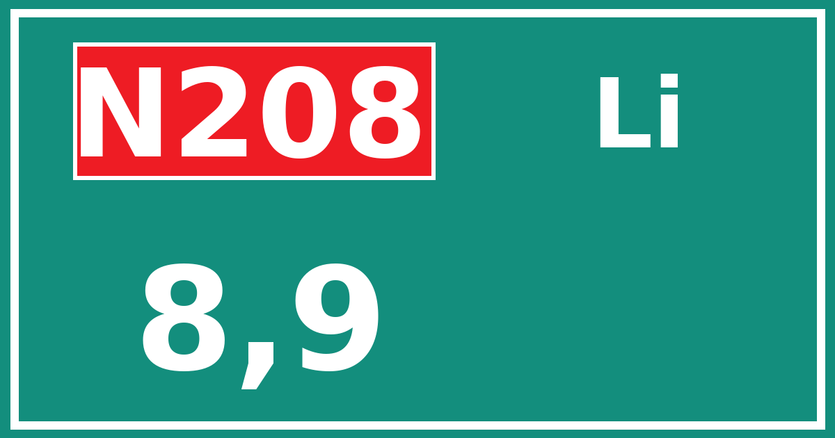 Hectometerbord N208 8,9 zijde Li
