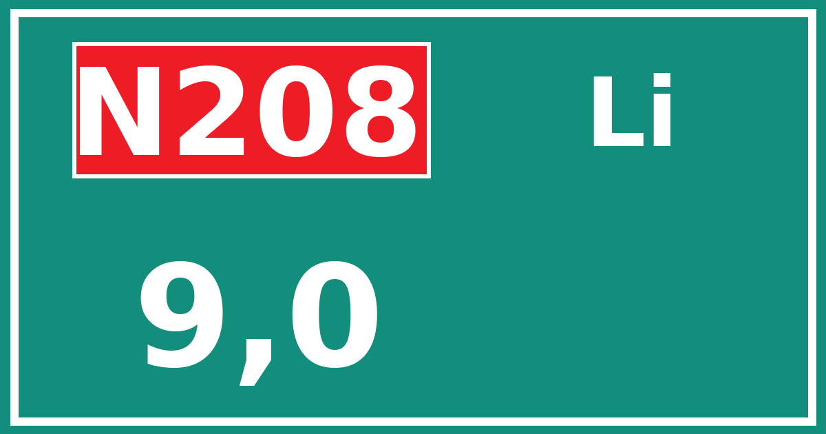 Hectometerbord N208 9,0 zijde Li