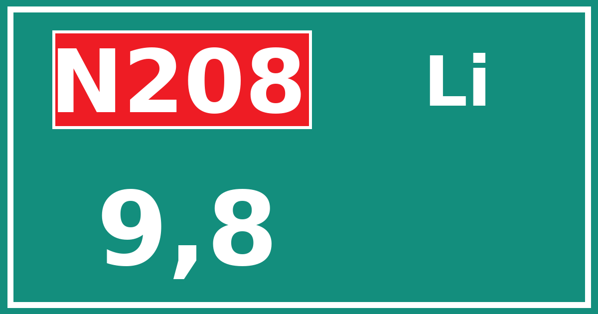 Hectometerbord N208 9,8 zijde Li