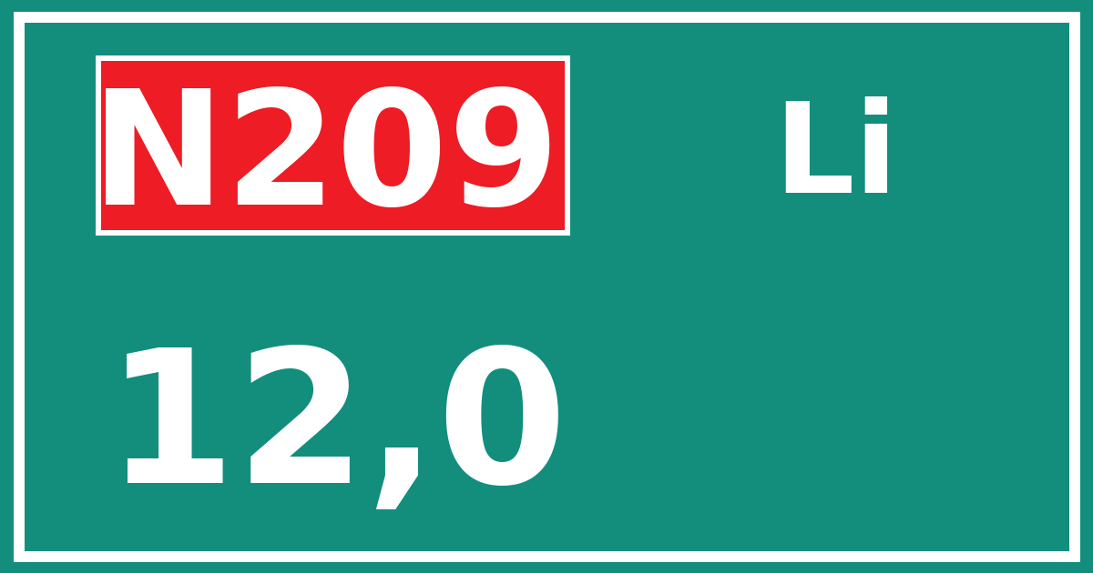 Hectometerbord N209 12,0 zijde Li