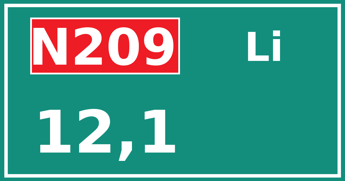 Hectometerbord N209 12,1 zijde Li