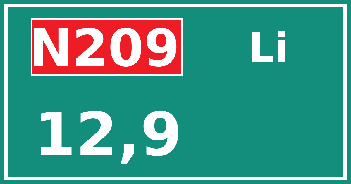 Hectometerbord N209 12,9 zijde Li