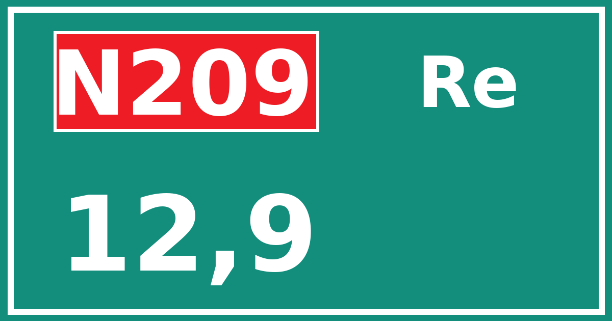 Hectometerbord N209 12,9 zijde Re