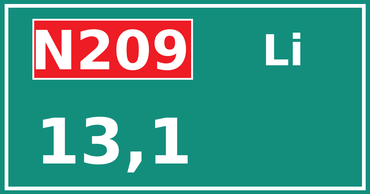 Hectometerbord N209 13,1 zijde Li