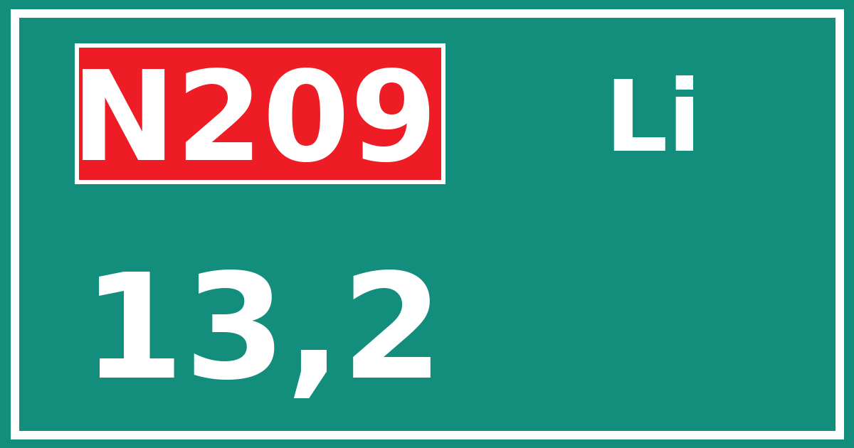 Hectometerbord N209 13,2 zijde Li