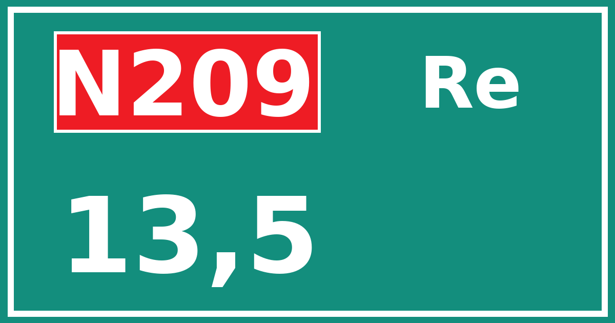 Hectometerbord N209 13,5 zijde Re