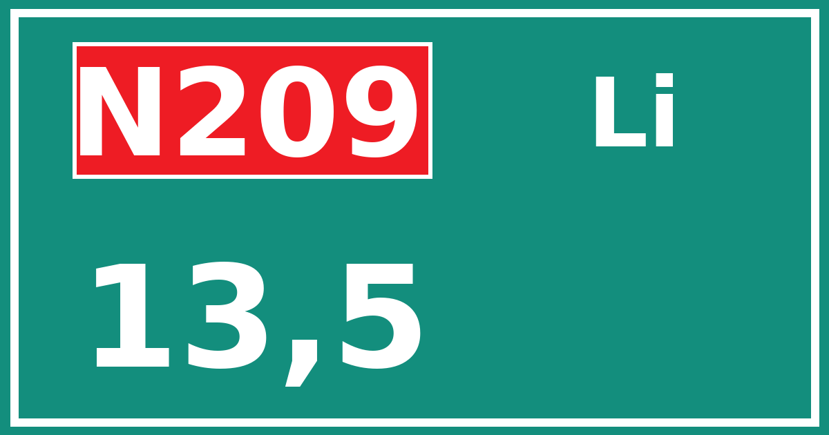 Hectometerbord N209 13,5 zijde Li