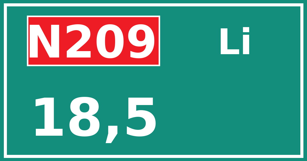 Hectometerbord N209 18,5 zijde Li