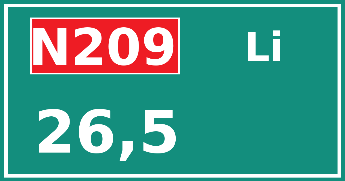 Hectometerbord N209 26,5 zijde Li