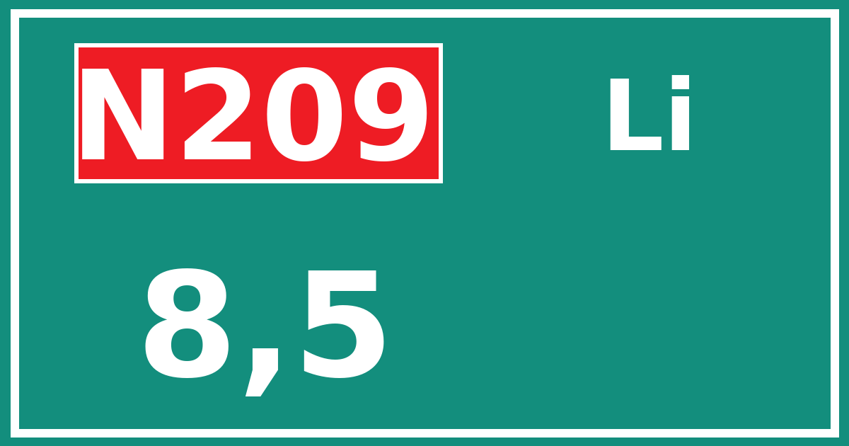 Hectometerbord N209 8,5 zijde Li