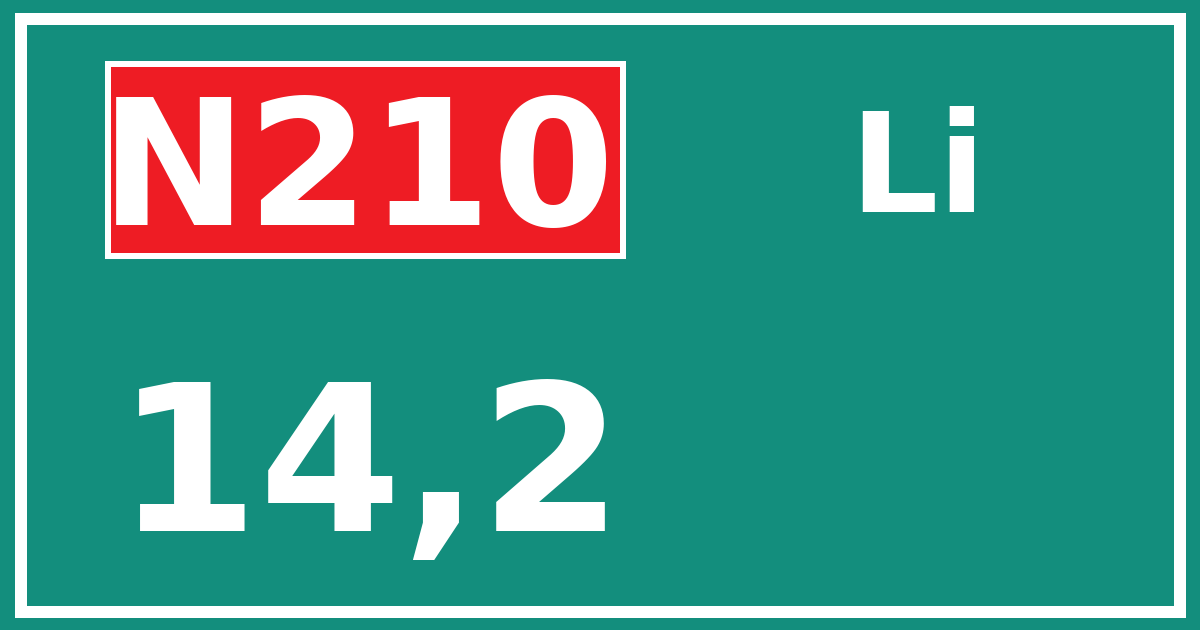 Hectometerbord N210 14,2 zijde Li
