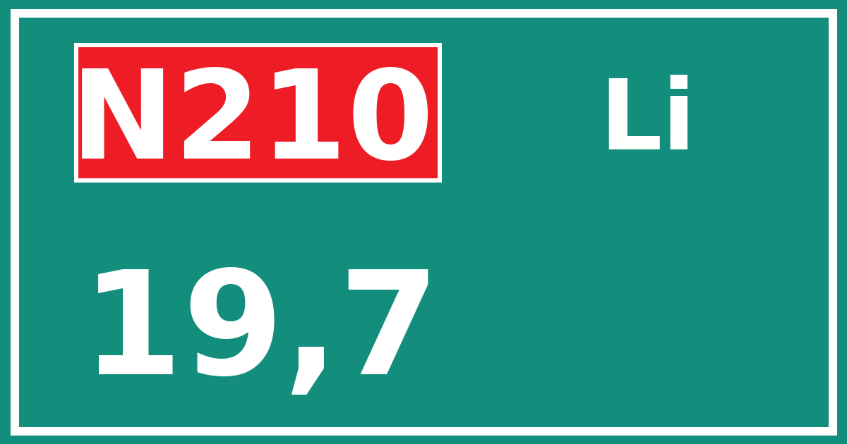 Hectometerbord N210 19,7 zijde Li