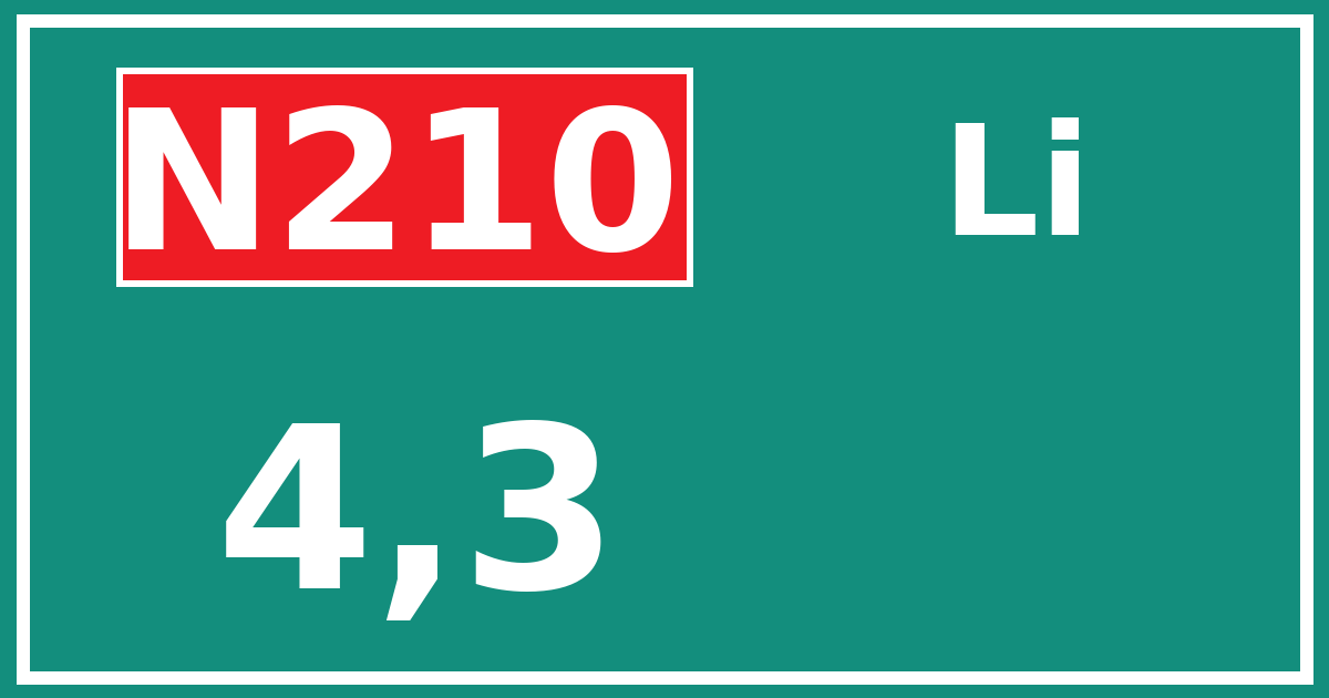 Hectometerbord N210 4,3 zijde Li