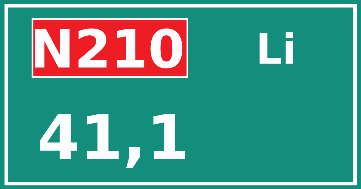 Hectometerbord N210 41,1 zijde Li