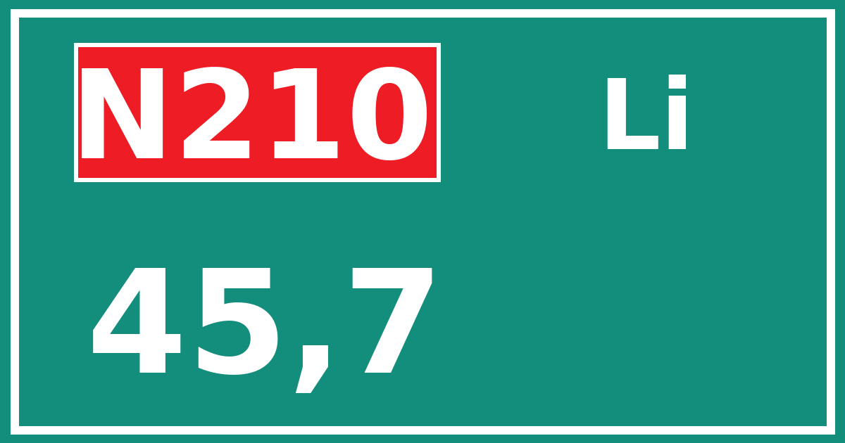 Hectometerbord N210 45,7 zijde Li
