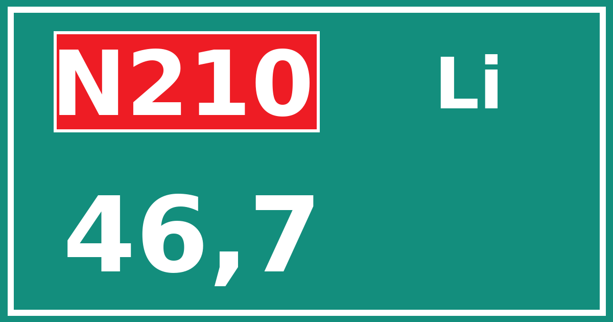 Hectometerbord N210 46,7 zijde Li