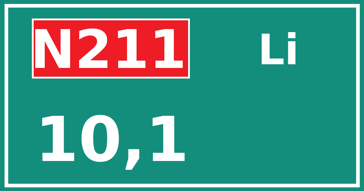 Hectometerbord N211 10,1 zijde Li