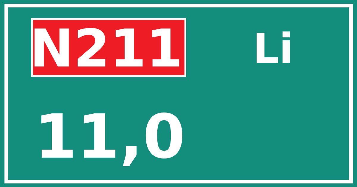 Hectometerbord N211 11,0 zijde Li