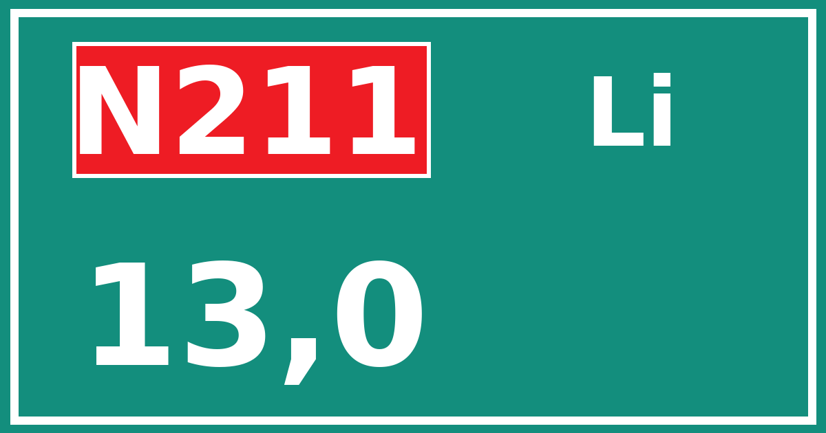 Hectometerbord N211 13,0 zijde Li