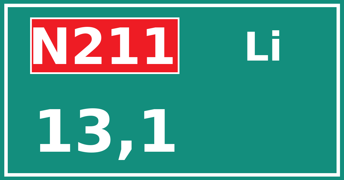 Hectometerbord N211 13,1 zijde Li