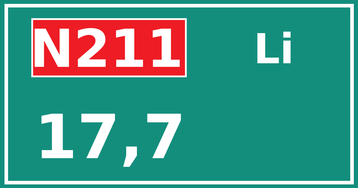 Hectometerbord N211 17,7 zijde Li