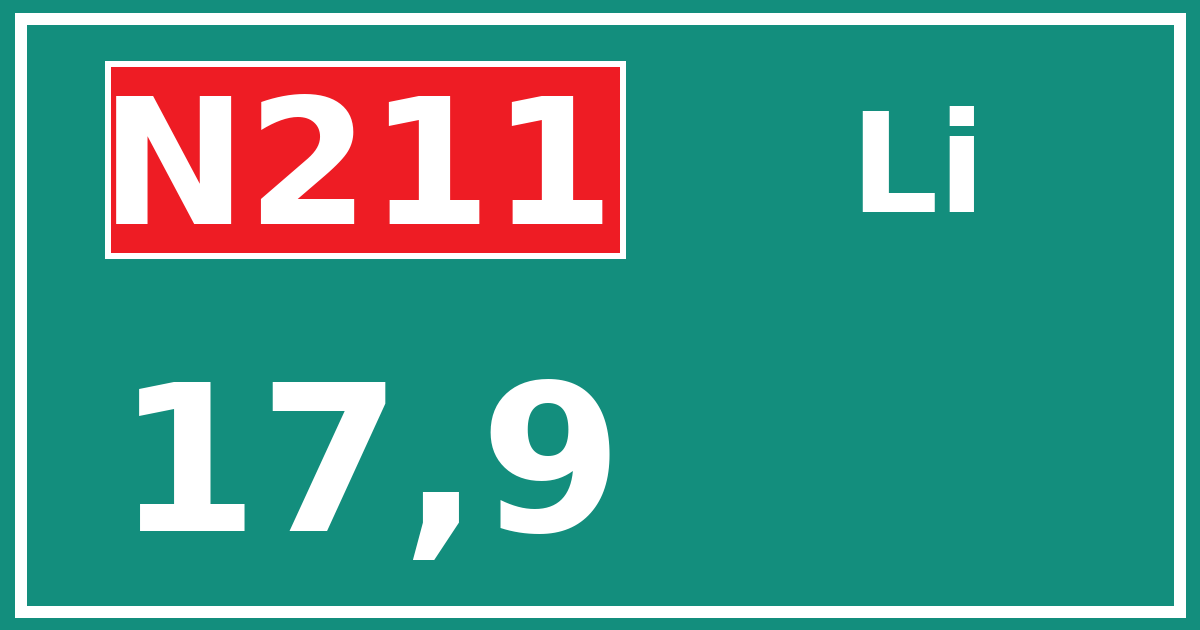 Hectometerbord N211 17,9 zijde Li