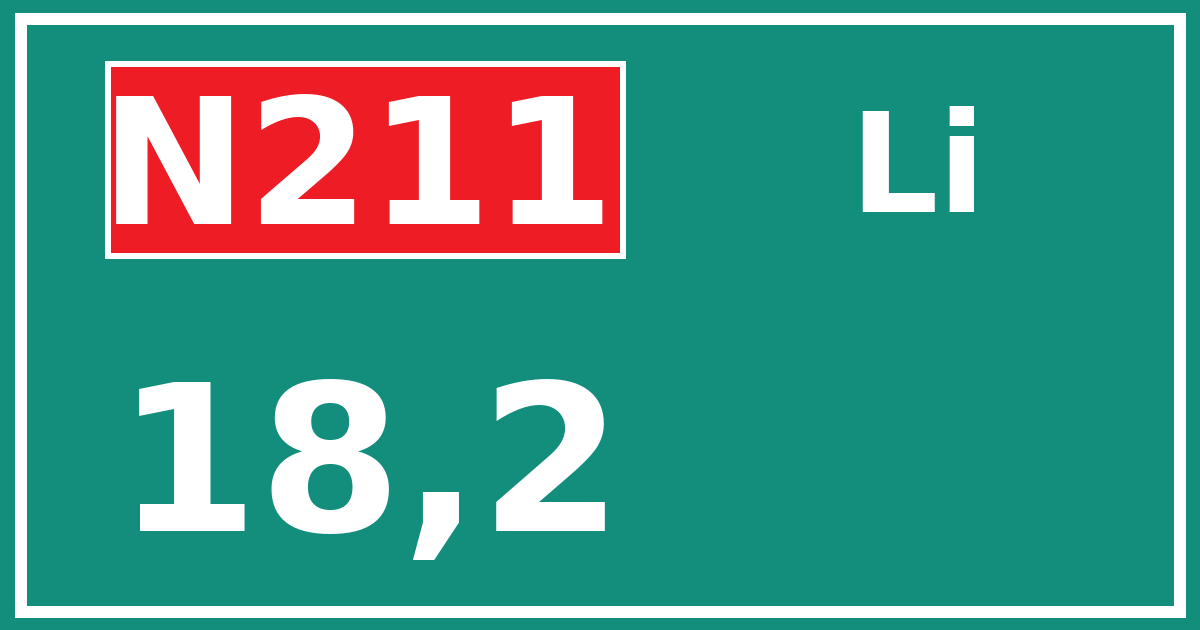 Hectometerbord N211 18,2 zijde Li