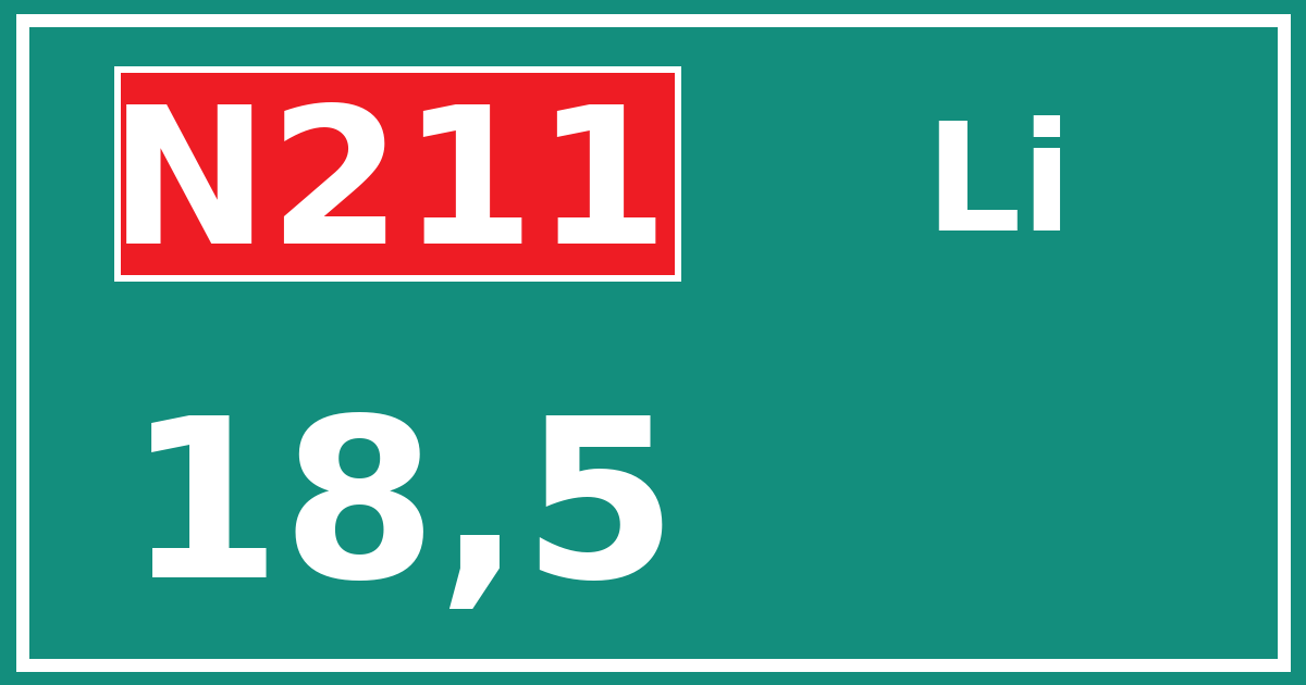 Hectometerbord N211 18,5 zijde Li