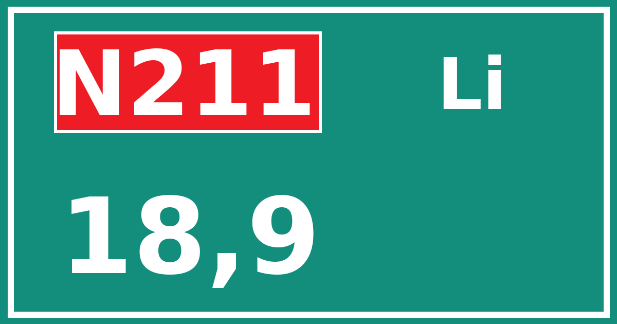 Hectometerbord N211 18,9 zijde Li