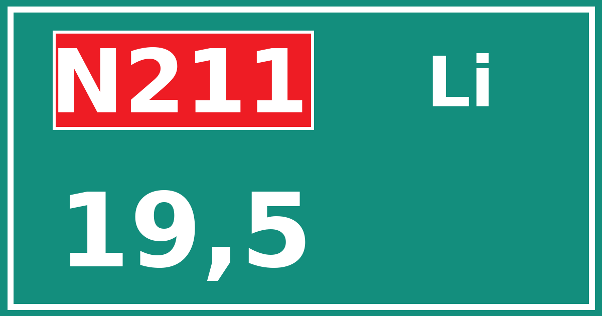 Hectometerbord N211 19,5 zijde Li