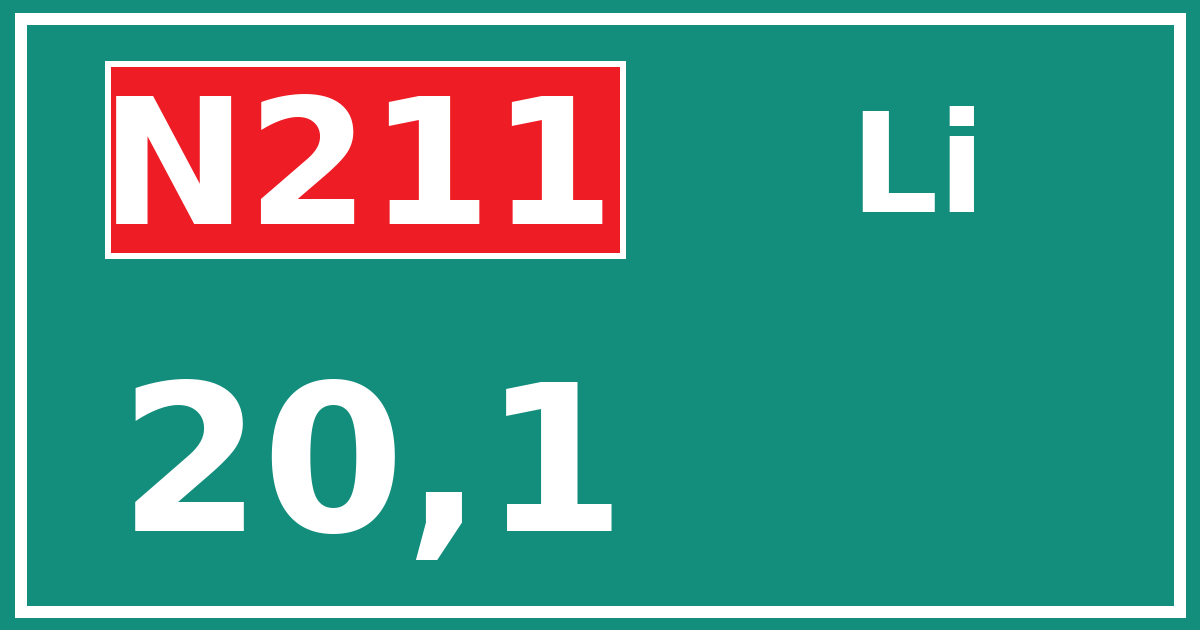Hectometerbord N211 20,1 zijde Li