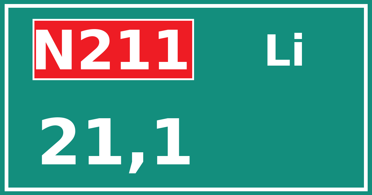 Hectometerbord N211 21,1 zijde Li