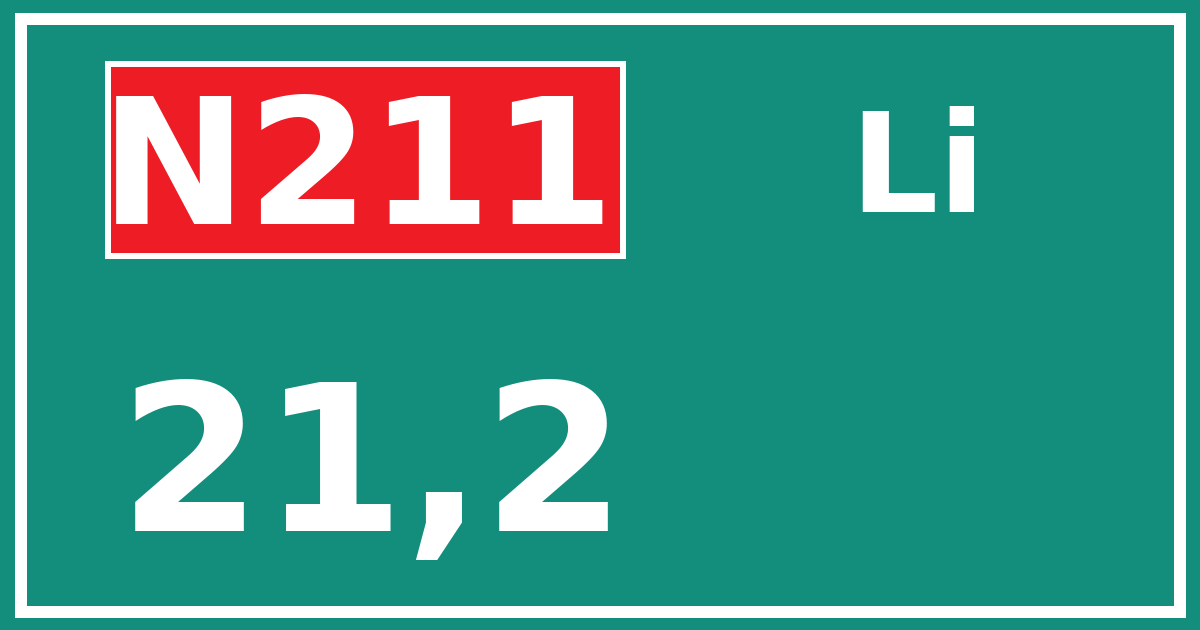 Hectometerbord N211 21,2 zijde Li