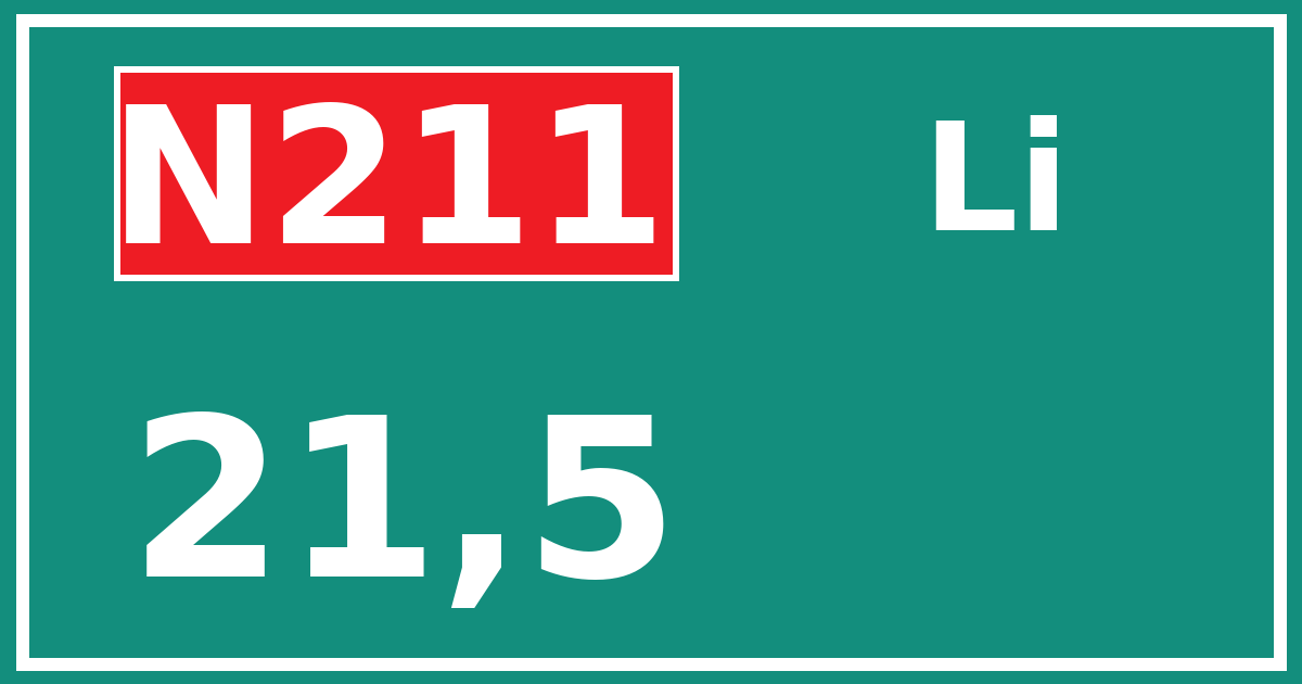 Hectometerbord N211 21,5 zijde Li