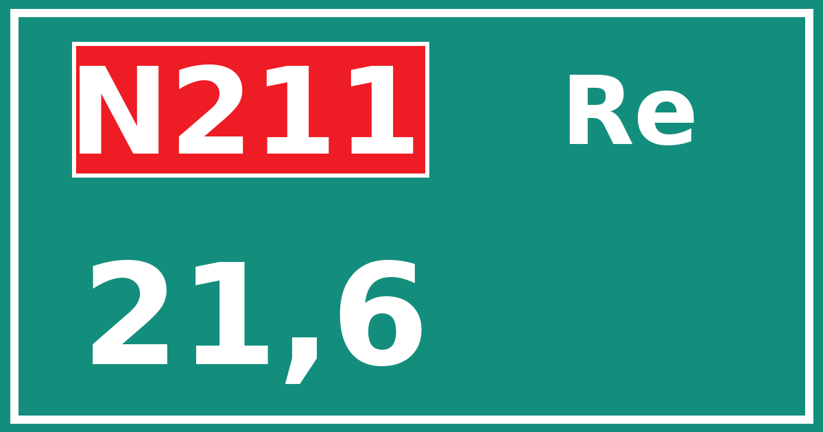 Hectometerbord N211 21,6 zijde Re