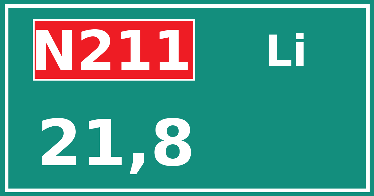 Hectometerbord N211 21,8 zijde Li