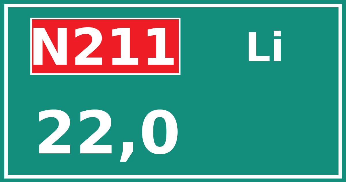 Hectometerbord N211 22,0 zijde Li