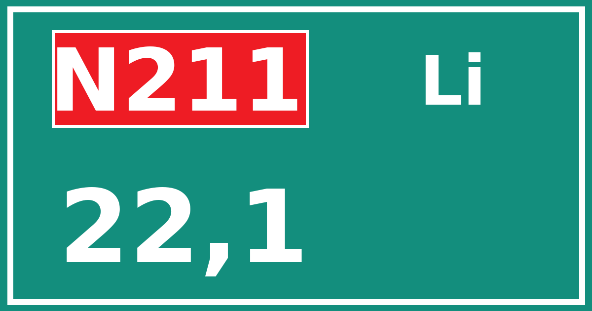 Hectometerbord N211 22,1 zijde Li