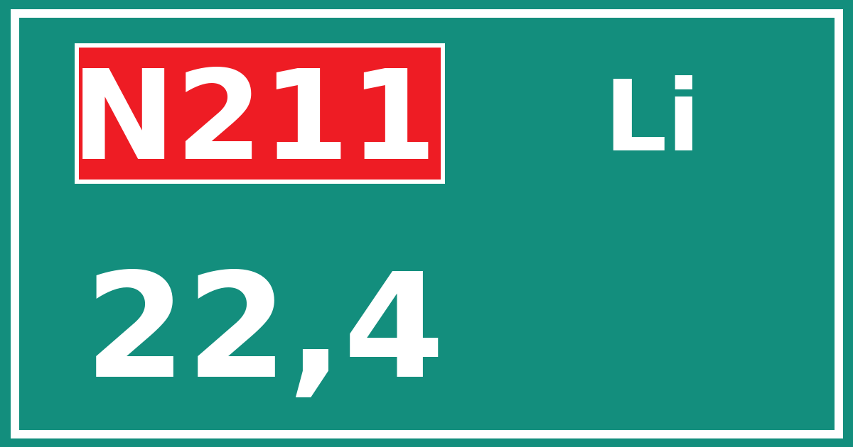 Hectometerbord N211 22,4 zijde Li