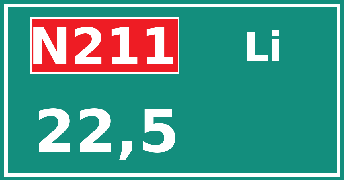 Hectometerbord N211 22,5 zijde Li