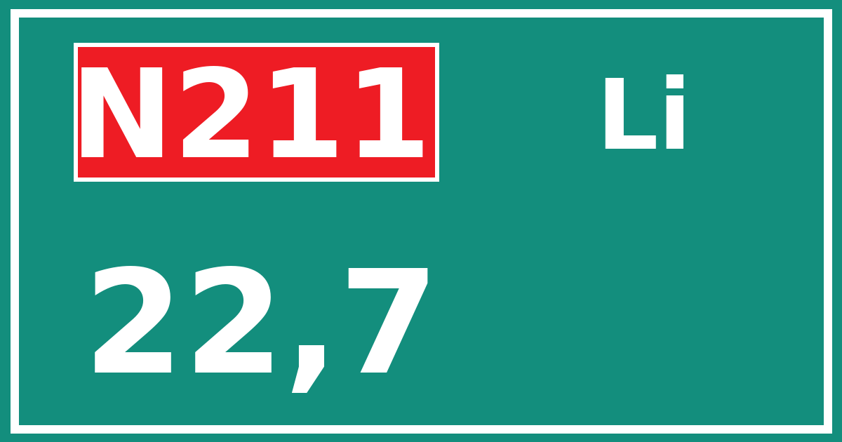Hectometerbord N211 22,7 zijde Li