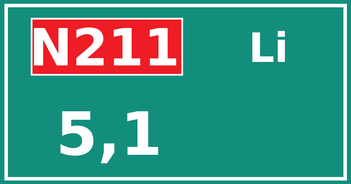 Hectometerbord N211 5,1 zijde Li