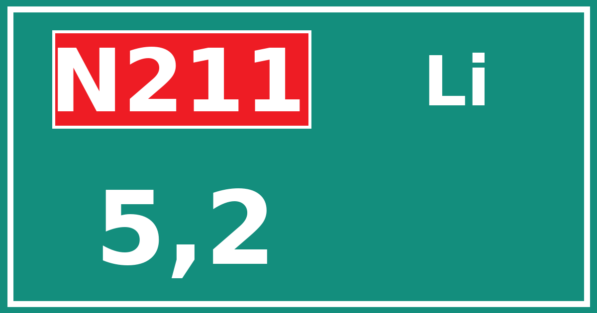 Hectometerbord N211 5,2 zijde Li