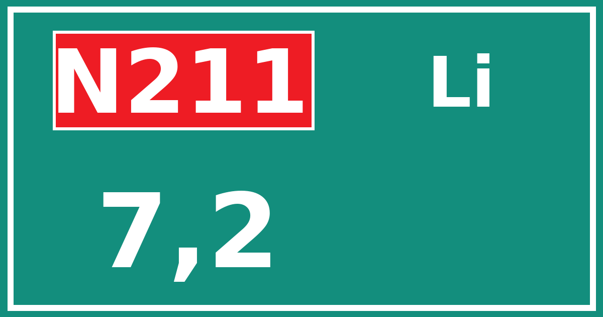 Hectometerbord N211 7,2 zijde Li
